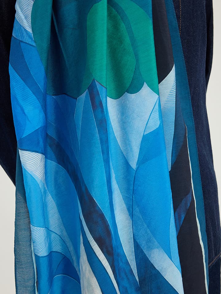 Işıklı Çiçekler Mavi Vierra Desenli Viskon Şal 70x190 cm