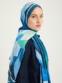 Işıklı Çiçekler Mavi Vierra Desenli Viskon Şal 70x190 cm