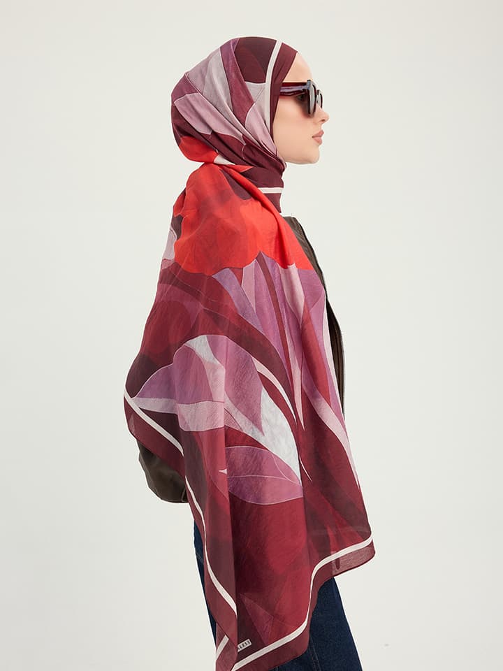 Işıklı Çiçekler Bordo Vierra Desenli Viskon Şal 70x190 cm