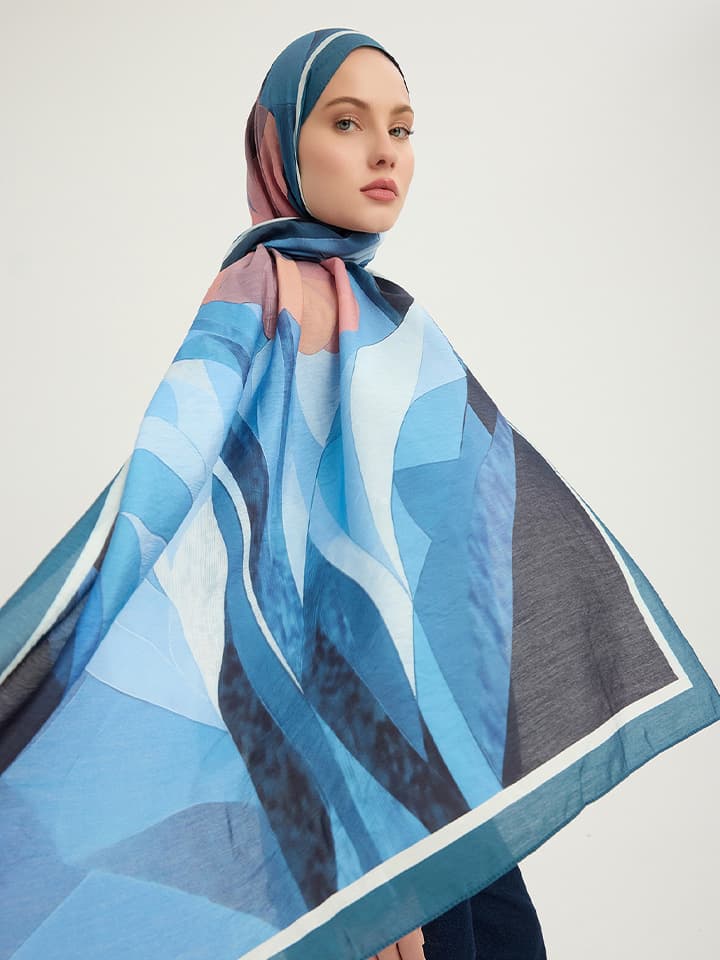 Işıklı Çiçekler Turkuaz Vierra Desenli Viskon Şal 70x190 cm