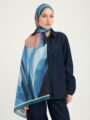Schaless Işıklı Çiçekler Turkuaz Vierra Desenli Viskon Şal 70x190 cm