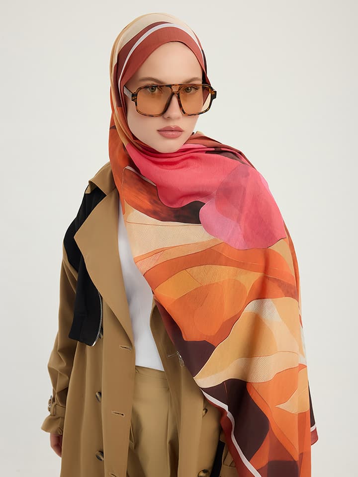 Işıklı Çiçekler Tarçın Vierra Desenli Viskon Şal 70x190 cm