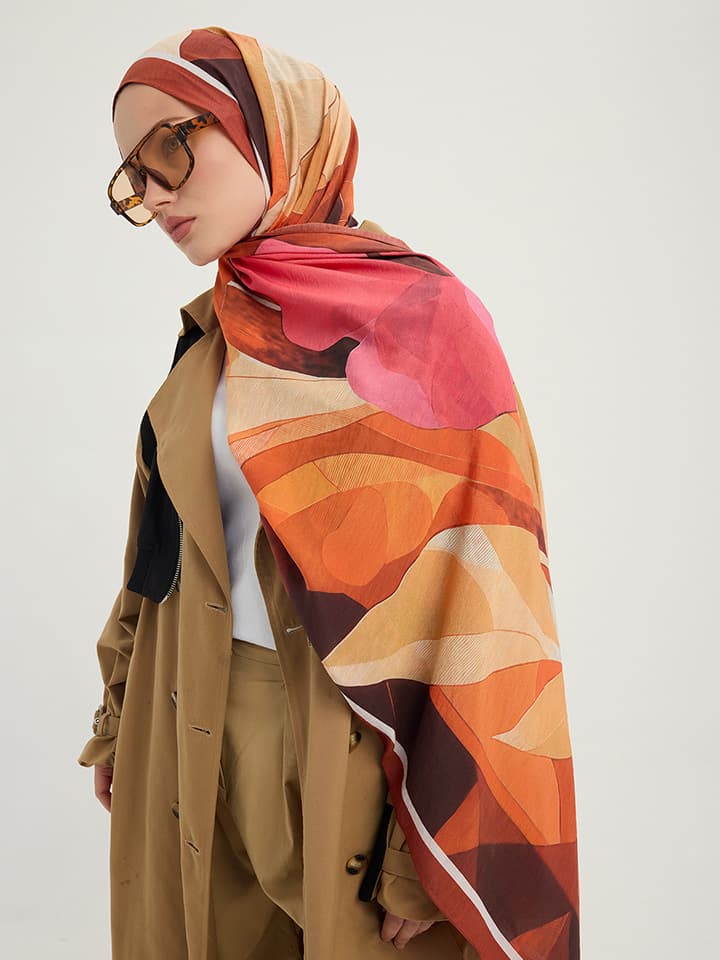 Işıklı Çiçekler Tarçın Vierra Desenli Viskon Şal 70x190 cm