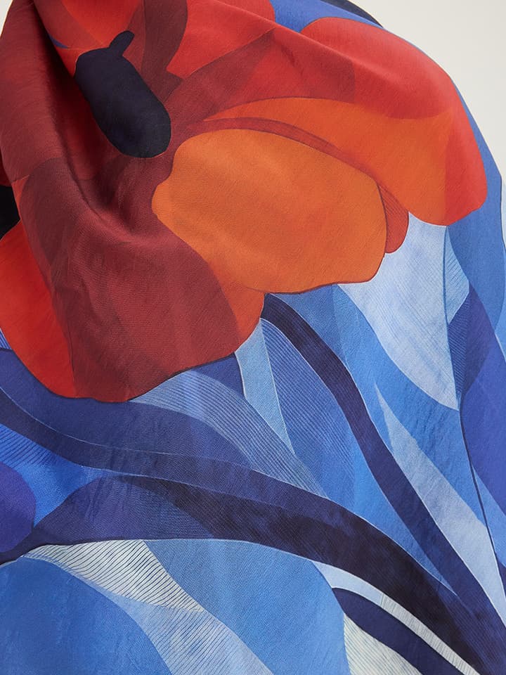 Işıklı Çiçekler Lacivert Vierra Desenli Viskon Şal 70x190 cm