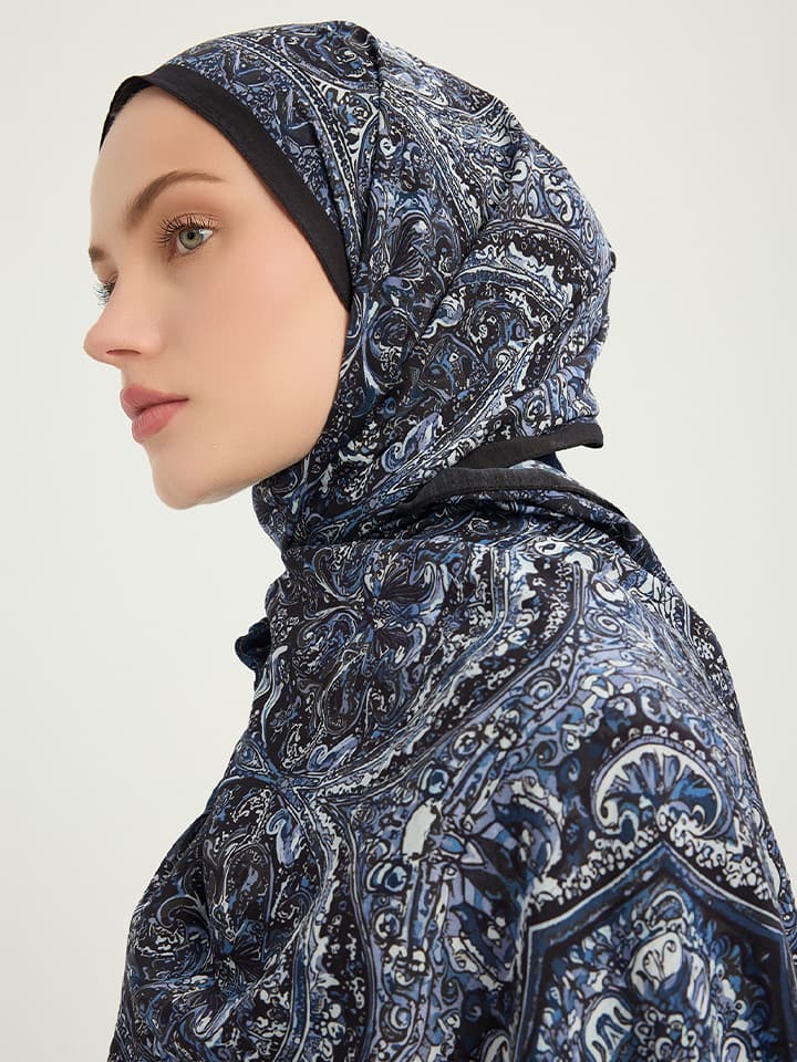 Ebedi Saraylar Lacivert Vierra Desenli Viskon Şal 70x190 cm