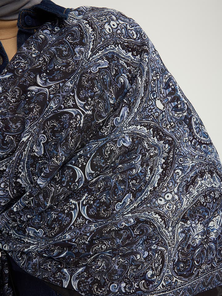 Ebedi Saraylar Lacivert Vierra Desenli Viskon Şal 70x190 cm