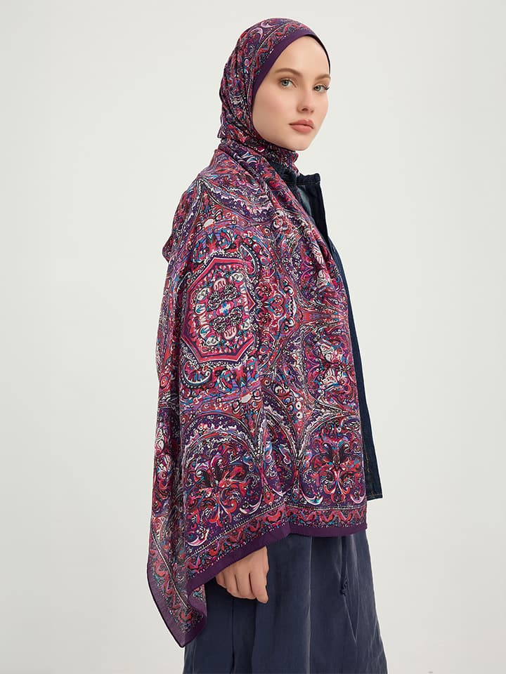 Ebedi Saraylar Fuşya Vierra Desenli Viskon Şal 70x190 cm