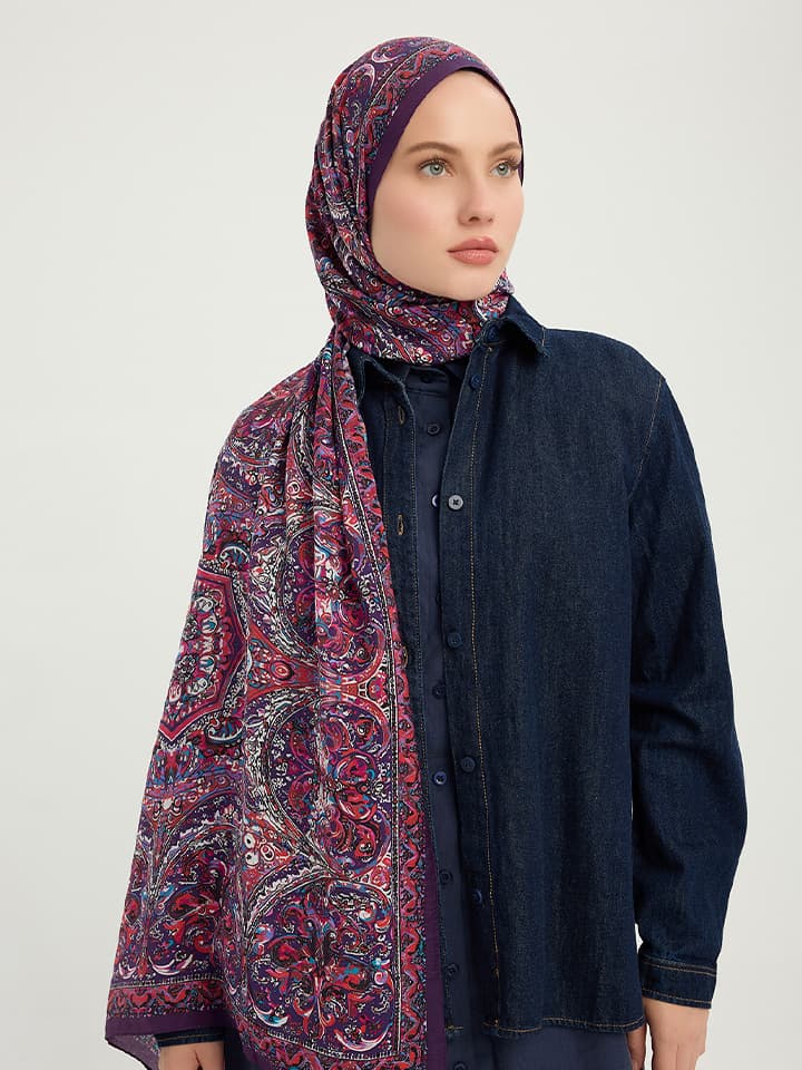 Ebedi Saraylar Fuşya Vierra Desenli Viskon Şal 70x190 cm