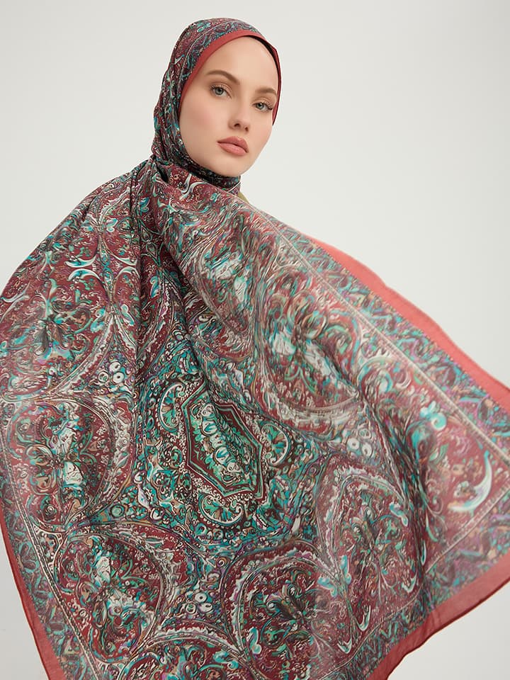 8695103042105-1 Kiremit Vierra Desenli Viskon Şal 70x190 cm