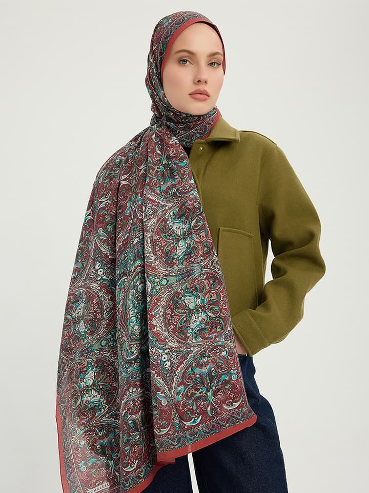 Kiremit Vierra Desenli Viskon Şal 70x190 cm