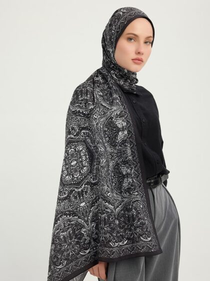 Ebedi Saraylar Siyah Vierra Desenli Viskon Şal 70x190 cm