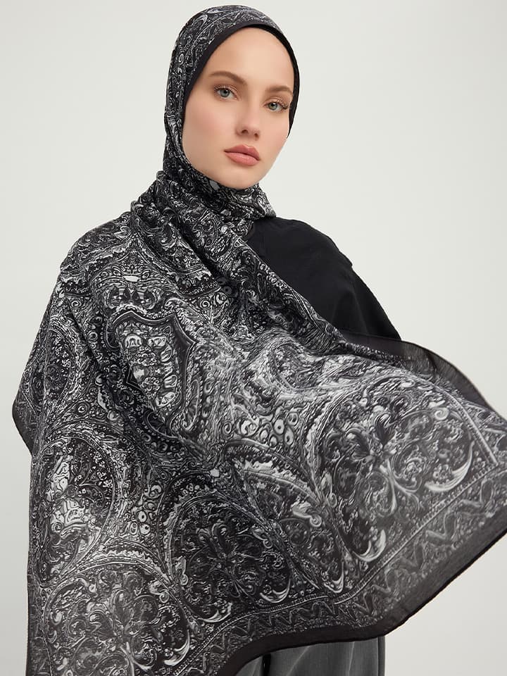 Ebedi Saraylar Siyah Vierra Desenli Viskon Şal 70x190 cm