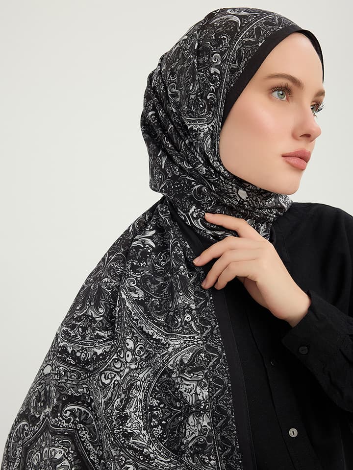 Ebedi Saraylar Siyah Vierra Desenli Viskon Şal 70x190 cm