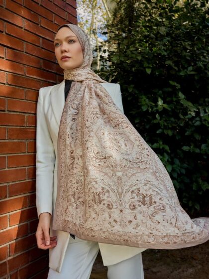 Ebedi Saraylar Bej Vierra Desenli Viskon Şal 70x190 cm