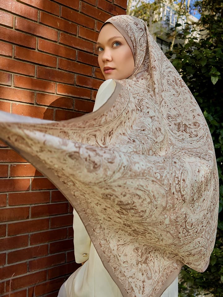 Ebedi Saraylar Bej Vierra Desenli Viskon Şal 70x190 cm