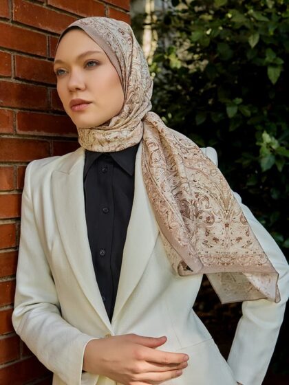 Ebedi Saraylar Bej Vierra Desenli Viskon Şal 70x190 cm