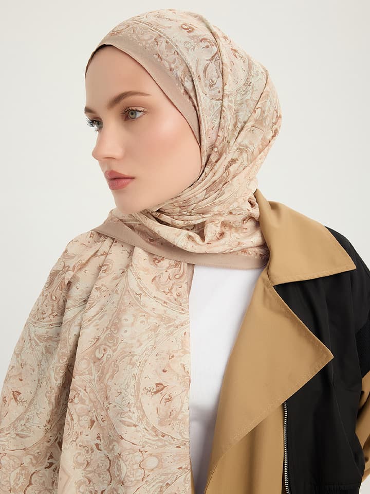 Ebedi Saraylar Bej Vierra Desenli Viskon Şal 70x190 cm