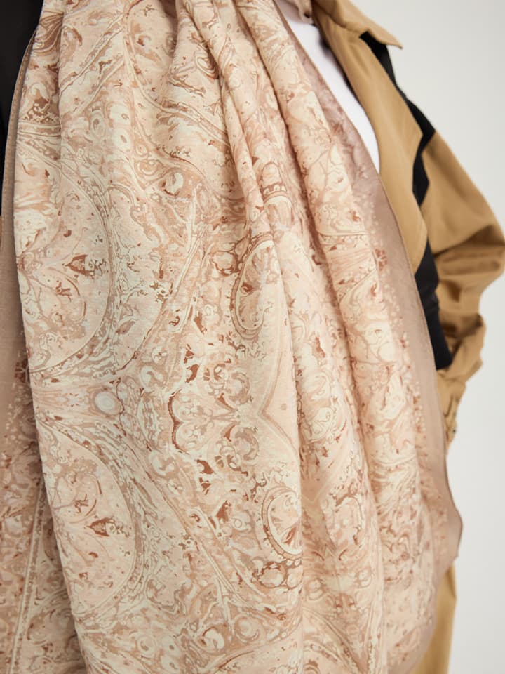 Ebedi Saraylar Bej Vierra Desenli Viskon Şal 70x190 cm