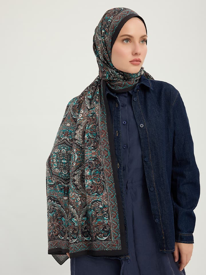 Ebedi Saraylar Kahverengi Vierra Desenli Viskon Şal 70x190cm