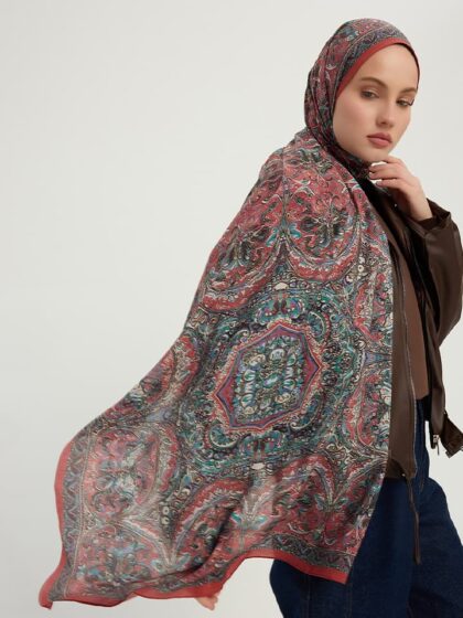 Ebedi Saraylar Koyu Bordo Vierra Desenli Şal 70x190 cm