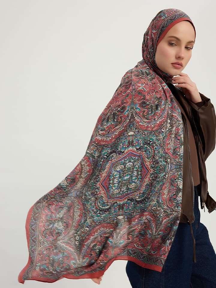 Ebedi Saraylar Koyu Bordo Vierra Desenli Şal 70x190 cm