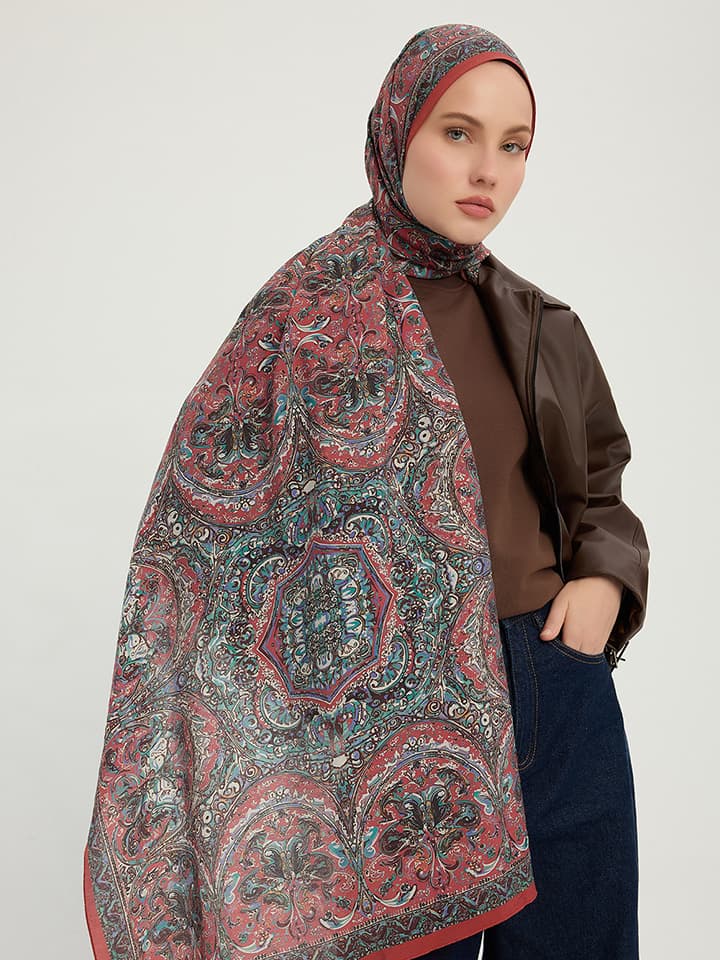 Ebedi Saraylar Koyu Bordo Vierra Desenli Şal 70x190 cm