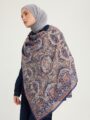 Ebedi Saraylar İndigo Kahverengi Desenli Viskon Şal 70x190 cm