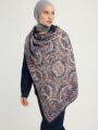 Ebedi Saraylar İndigo Kahverengi Desenli Viskon Şal 70x190 cm
