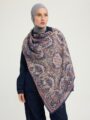 Ebedi Saraylar İndigo Kahverengi Desenli Viskon Şal 70x190 cm