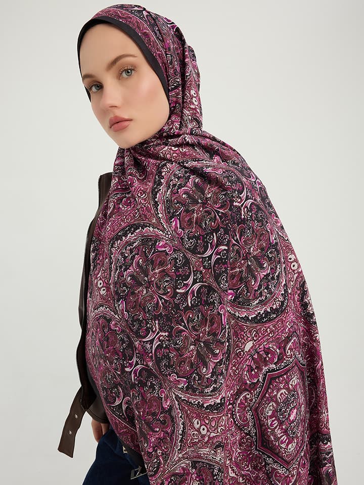 Ebedi Saraylar Vişne Vierra Desenli Viskon Şal 70x190 cm