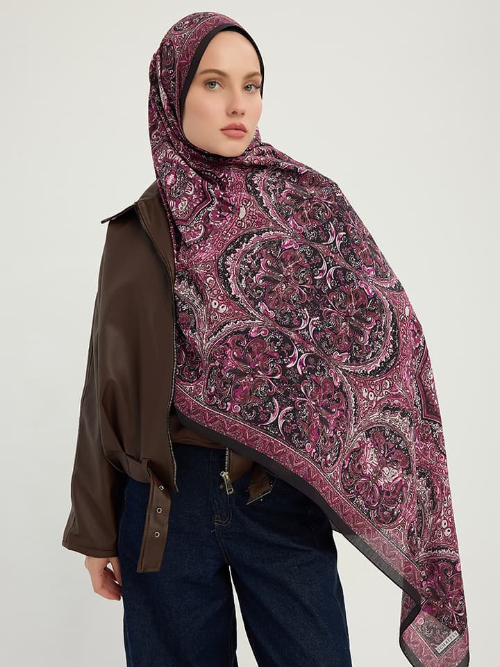 Ebedi Saraylar Vişne Vierra Desenli Viskon Şal 70x190 cm