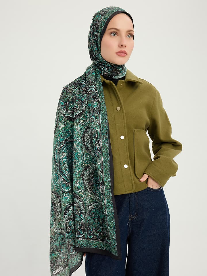 Schaless Ebedi Saraylar Zümrüt Vierra Desenli Viskon Şal 70x190 cm