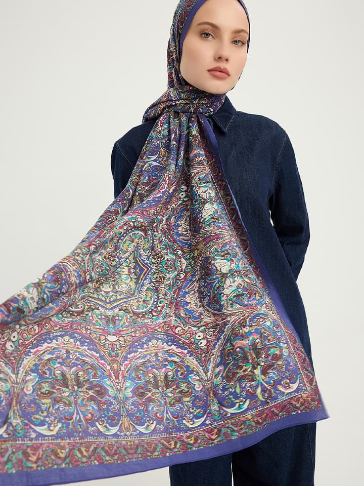 Ebedi Saraylar İndigo Vierra Desenli Viskon Şal 70x190 cm