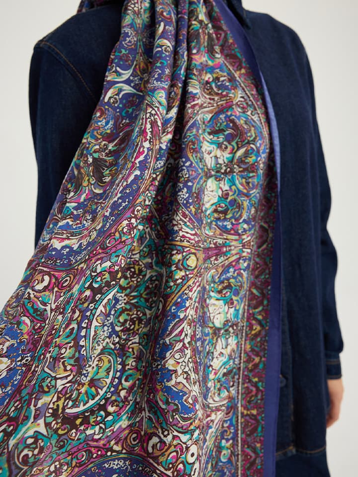 Ebedi Saraylar İndigo Vierra Desenli Viskon Şal 70x190 cm