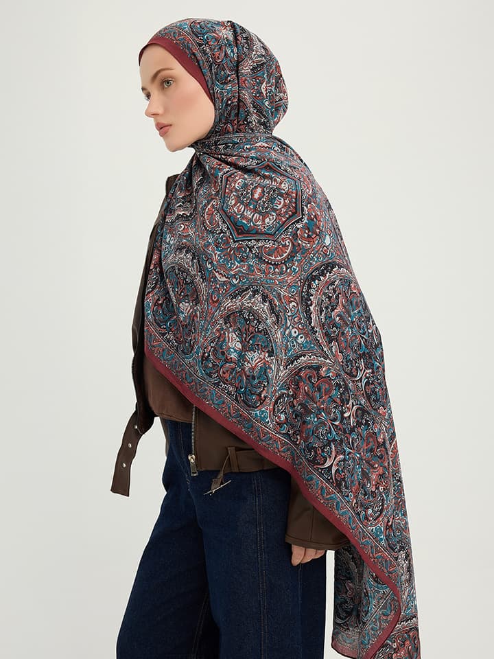 Ebedi Saraylar Bordo Vierra Desenli Viskon Şal 70x190 cm