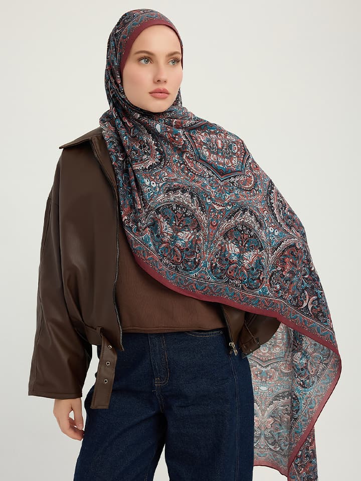 Ebedi Saraylar Bordo Vierra Desenli Viskon Şal 70x190 cm