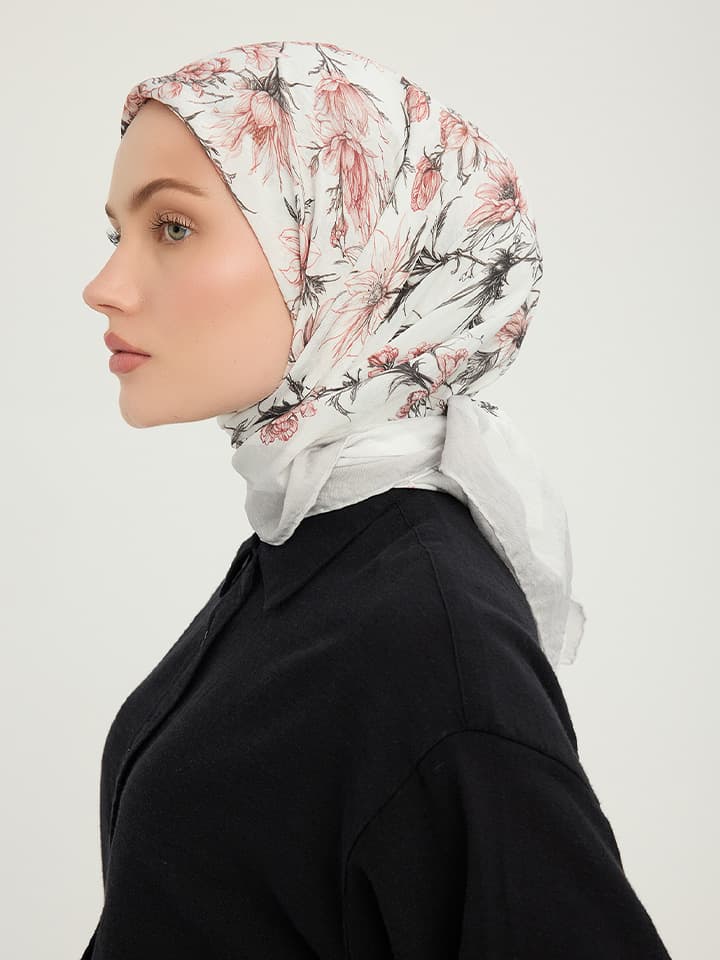 Sessiz Botanik Açık Gri Vierra Desenli Viskon Eşarp 90x90 cm