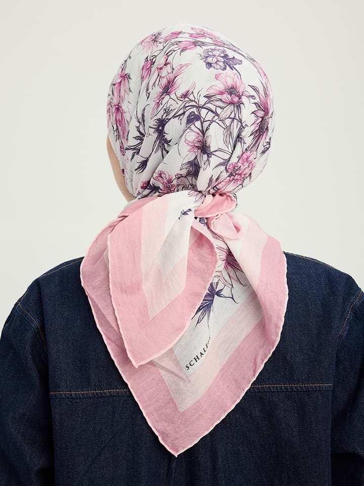 Sessiz Botanik Pudra Vierra Desenli Viskon Eşarp 90x90 cm