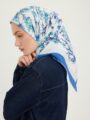 Sessiz Botanik Mavi Vierra Desenli Viskon Eşarp 90x90 cm