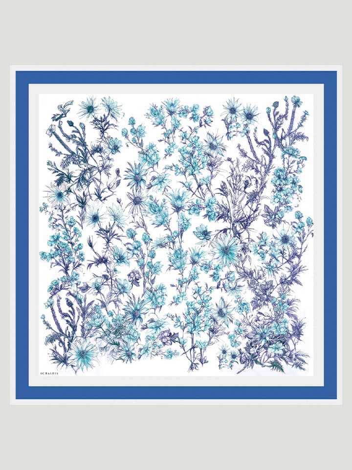 Sessiz Botanik Mavi Vierra Desenli Viskon Eşarp 90x90 cm