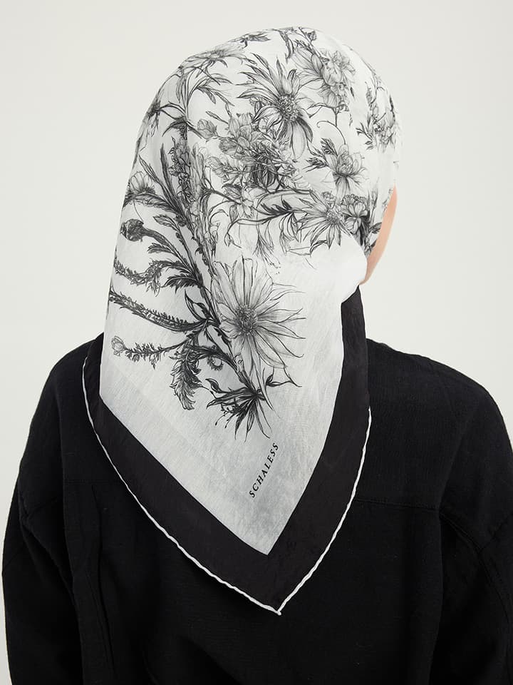 Sessiz Botanik Gri Vierra Desenli Viskon Şal 90x90 cm