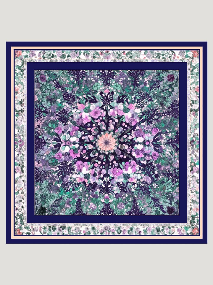 Çiçek Kozmosu Mor Aurora Desenli Eşarp 90x90 cm