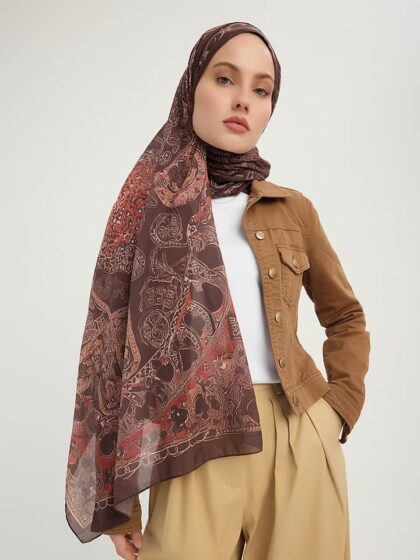 Sonsuz Aşk Kahverengi Efilia Desenli Şal 70x190 cm