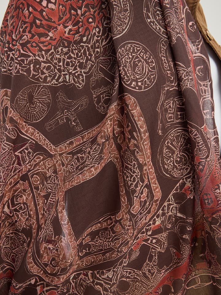 Sonsuz Aşk Kahverengi Efilia Desenli Şal 70x190 cm