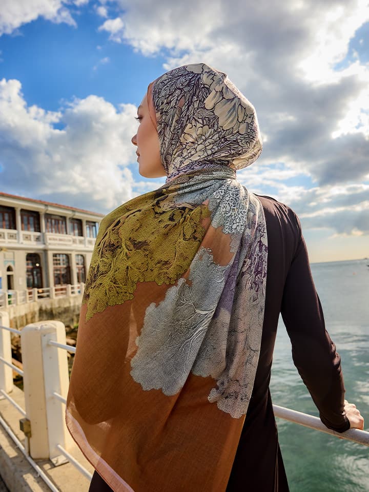 Sessiz Mevsimler Turuncu Efilia Desenli Şal 70x190 cm