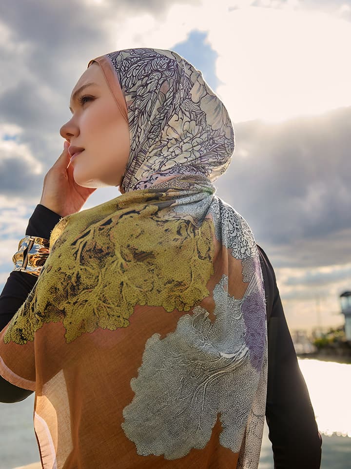 Sessiz Mevsimler Turuncu Efilia Desenli Şal 70x190 cm