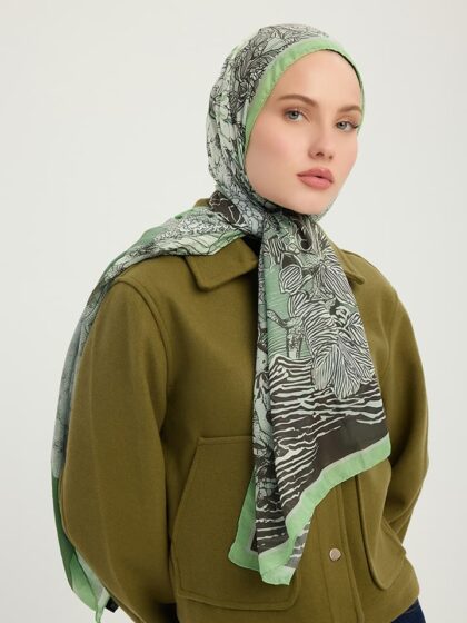 Sessiz Mevsimler Yeşil Efilia Desenli Şal 70x190 cm