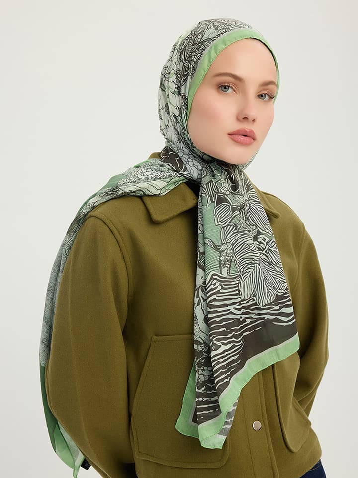 Sessiz Mevsimler Yeşil Efilia Desenli Şal 70x190 cm
