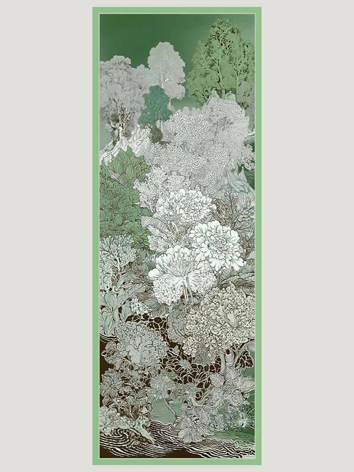 Sessiz Mevsimler Yeşil Efilia Desenli Şal 70x190 cm