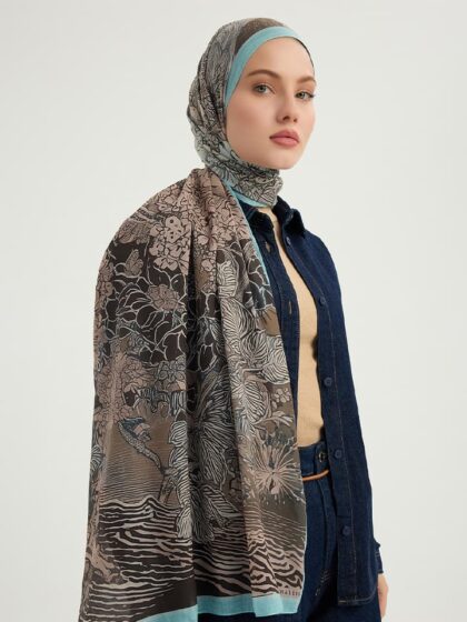 Sessiz Mevsimler Mavi Efilia Desenli Şal 70x190 cm